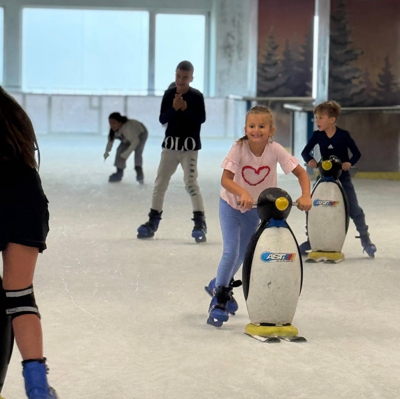 Kids ice skating at camp